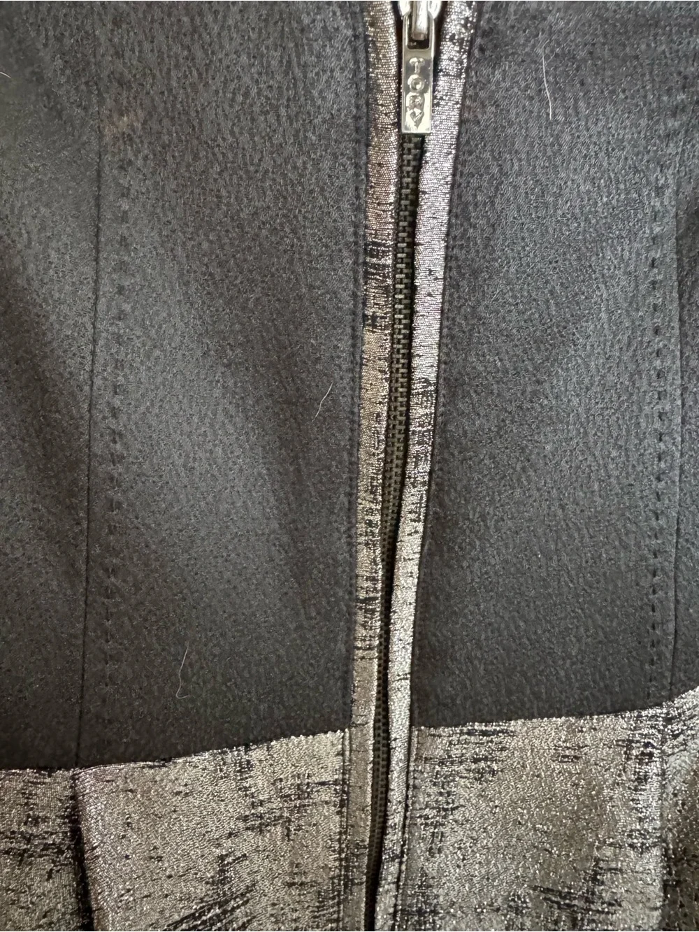 Tory Burch Black Dress with Metallic Silver Panel and Tweed Band